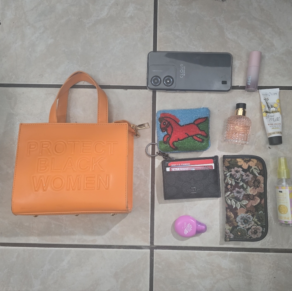Orange “Protect Black Women” Mini Tote Bag w/ Crossbody Strap - Picture 3 of 4